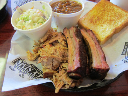 Pulled pork, ribs, cole slaw, beans