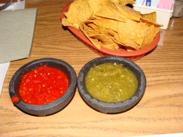 Chips with two kinds of salsa