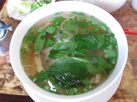 Chicken pho with basil