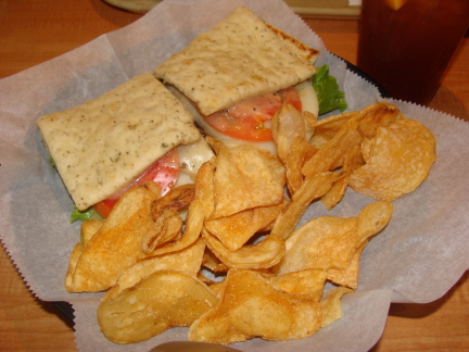 Basil chicken flat bread sandwich