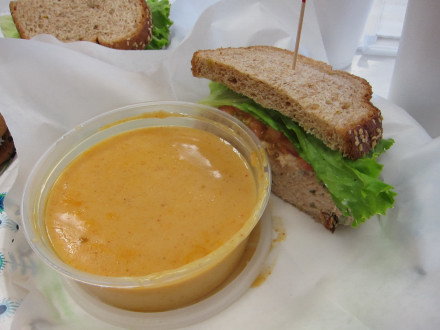 Tuna sandwich and lobster bisque