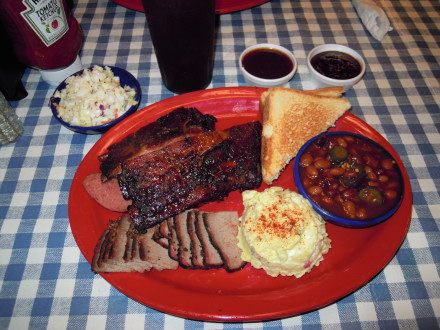 Ribs. sausage, and brisket