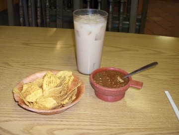 Horchata with chips and salsa