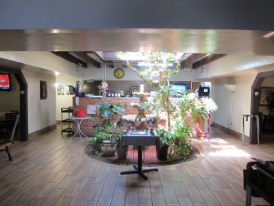 Fountain and indoor patio from the former Griggs Restaurant