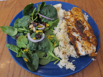 Blackened cod from Mac's Downtown for a semi-authentic "comida de cuaresma" meal